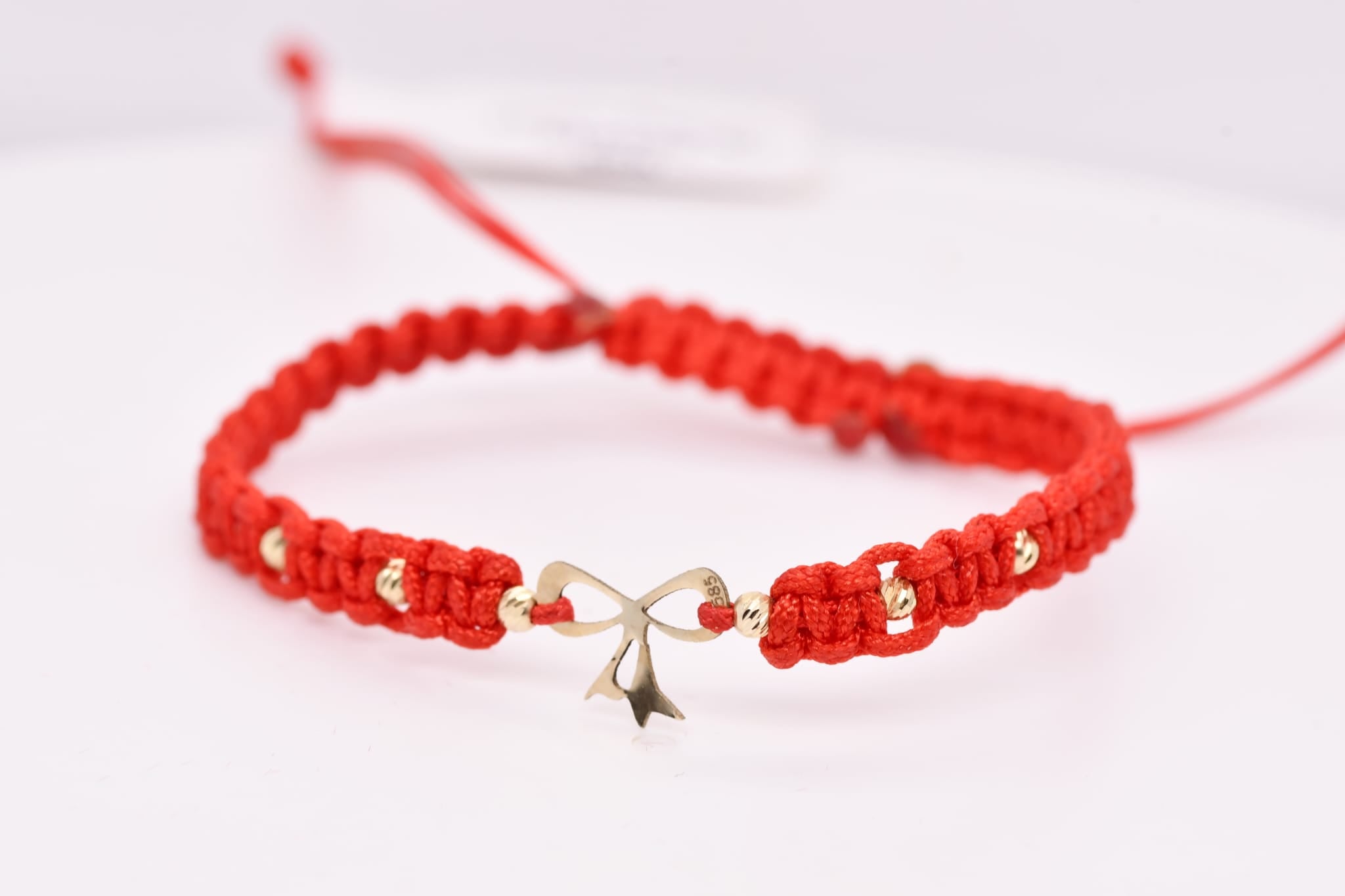14K Gold Bow Red String Bracelet