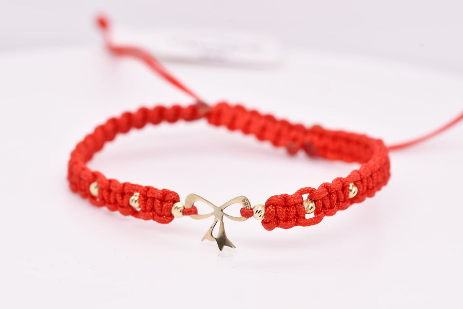 14K Gold Bow Red String Bracelet