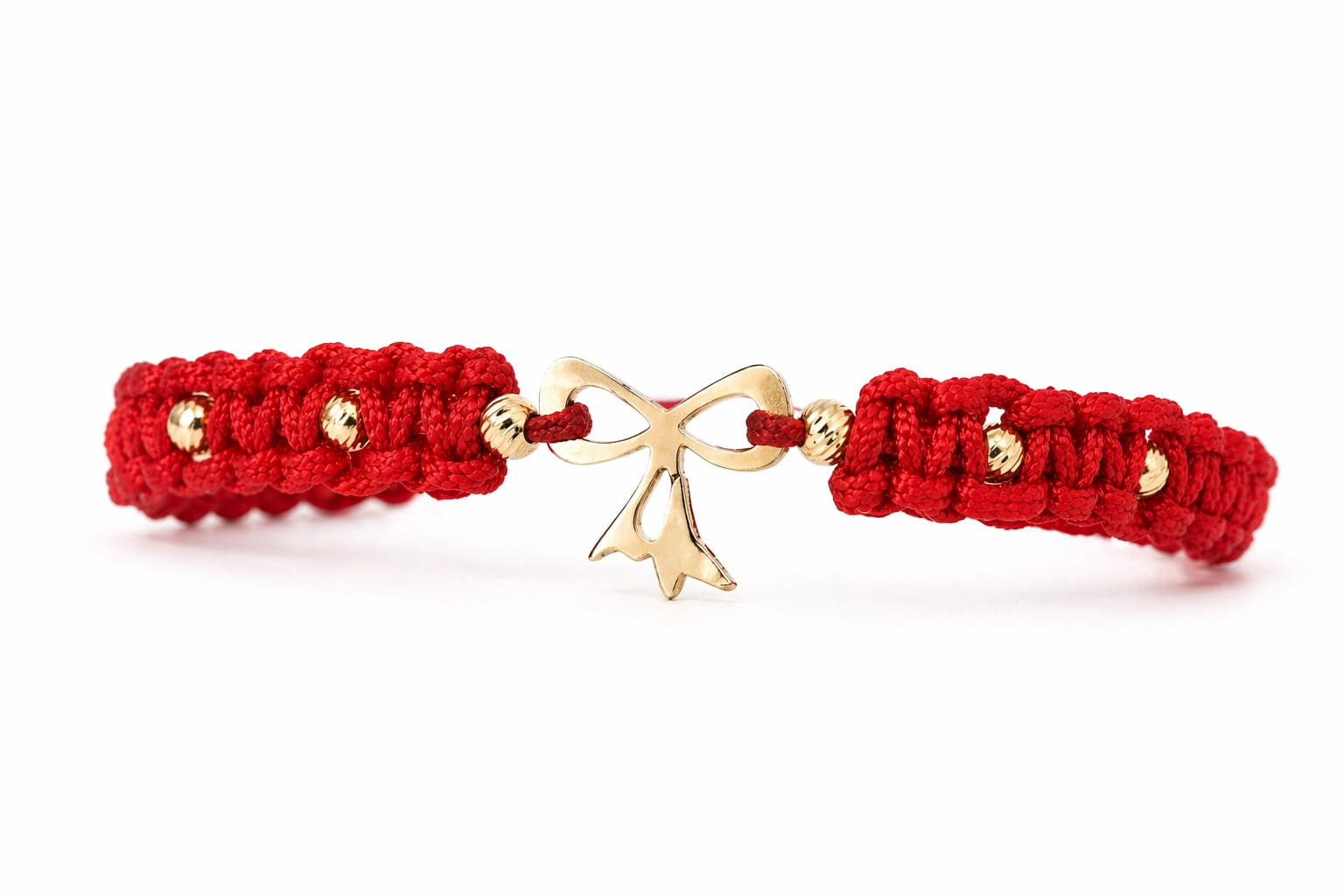 14K Gold Bow Red String Bracelet
