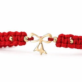 14K Gold Bow Red String Bracelet