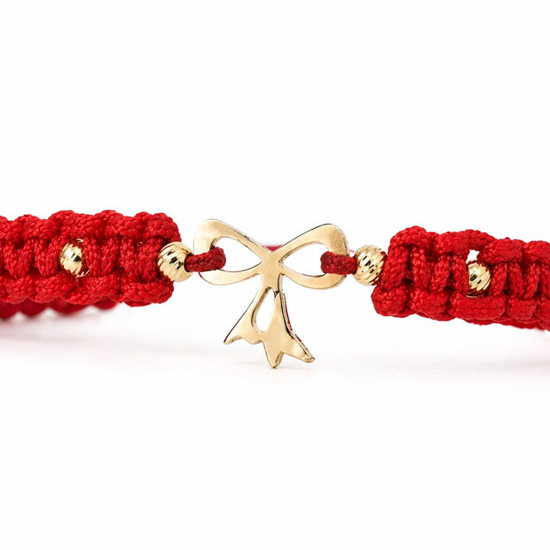 14K Gold Bow Red String Bracelet
