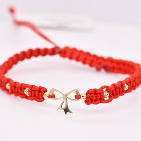 14K Gold Bow Red String Bracelet