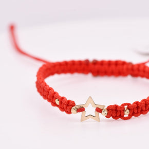14K Gold Star Red String Bracelet