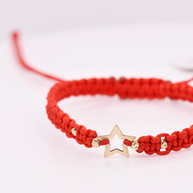 14K Gold Star Red String Bracelet