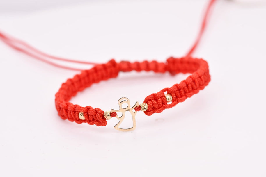14K Gold Angel Red String Bracelet