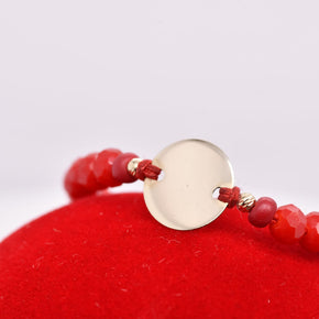 14K Gold Engravable Disc Red Crystal Bracelet