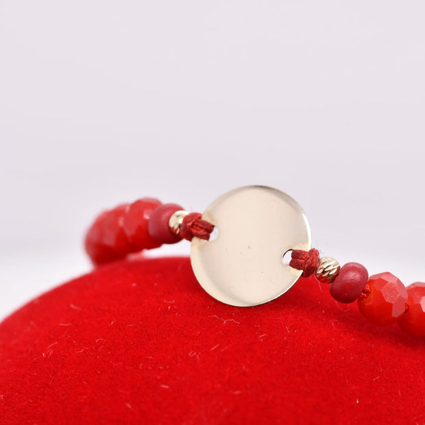 14K Gold Engravable Disc Red Crystal Bracelet