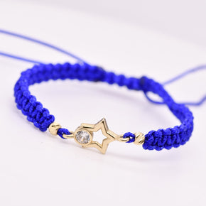14K Gold Star Bracelet with Crystal and Blue String
