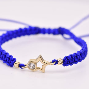 14K Gold Star Bracelet with Crystal and Blue String