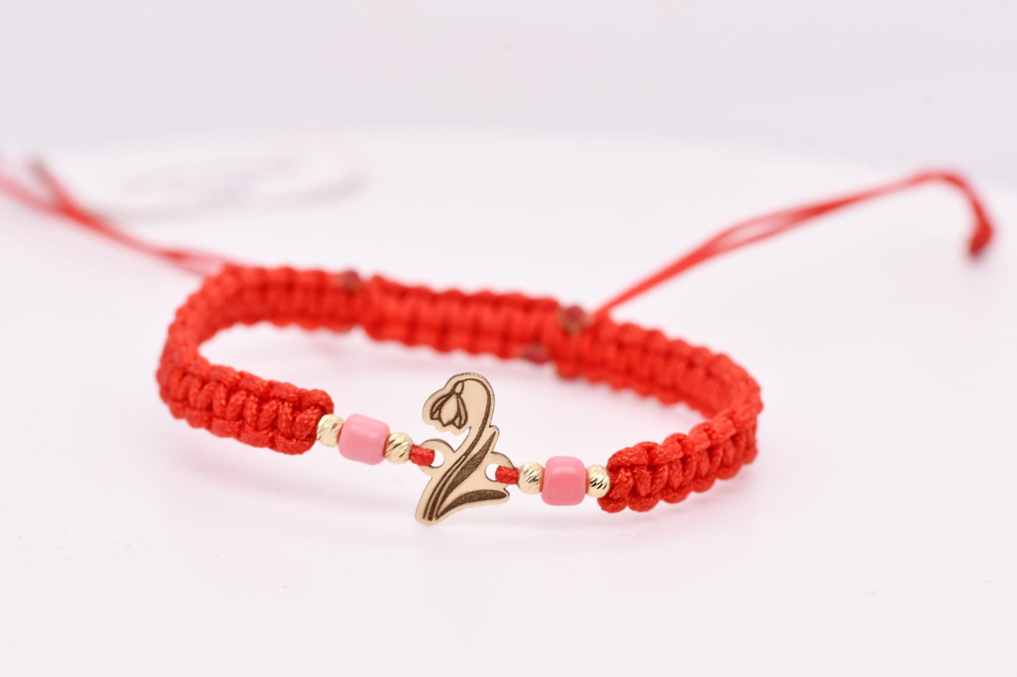14K Gold Flower Red String Bracelet