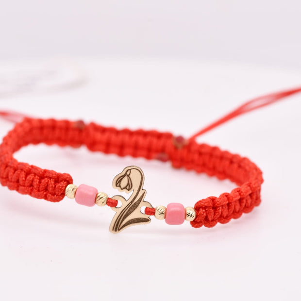 14K Gold Flower Red String Bracelet