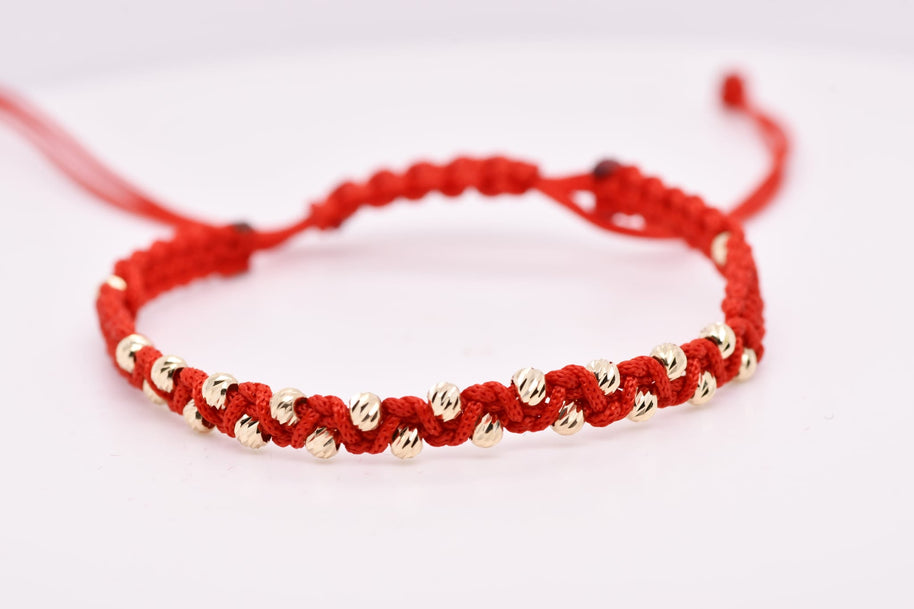 14K Gold Beaded Red String Bracelet