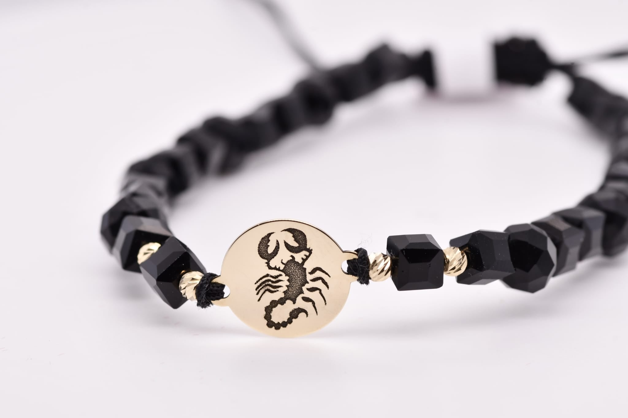 14K Gold Scorpio Bracelet with Black Crystals