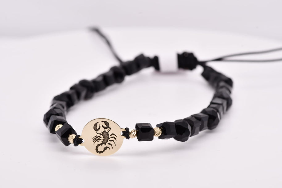 14K Gold Scorpio Bracelet with Black Crystals