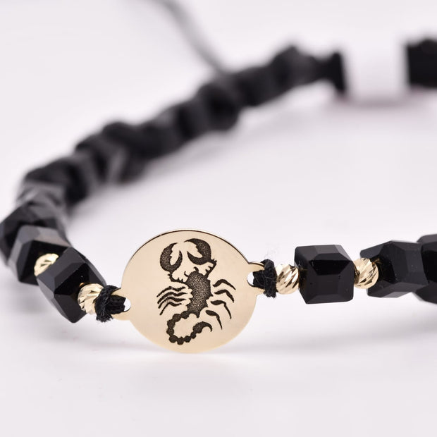 14K Gold Scorpio Bracelet with Black Crystals