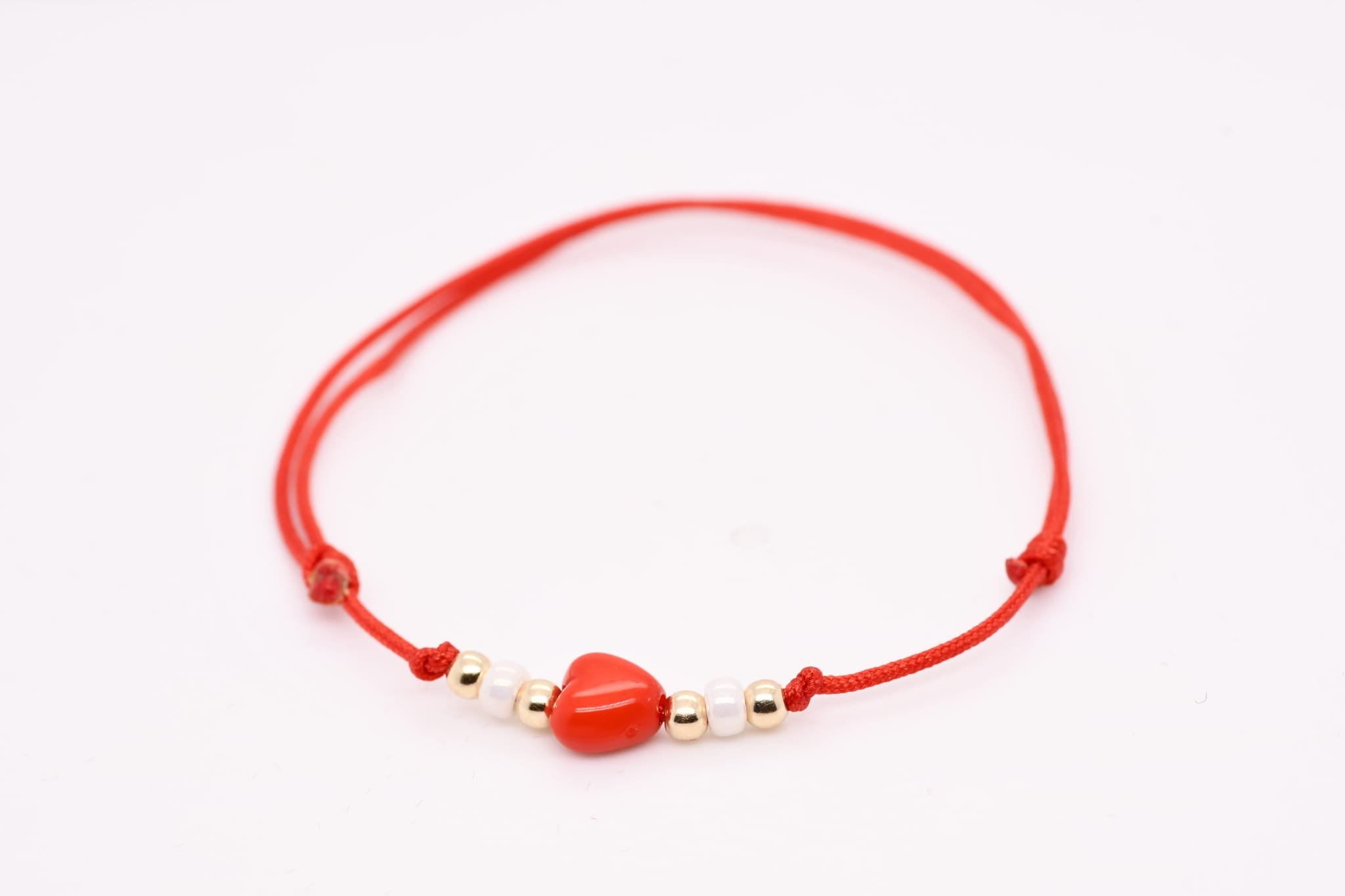 14K Gold Heart Red String Bracelet