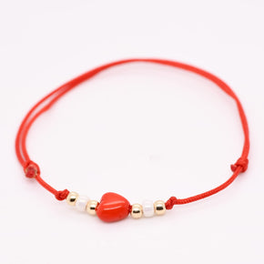14K Gold Heart Red String Bracelet