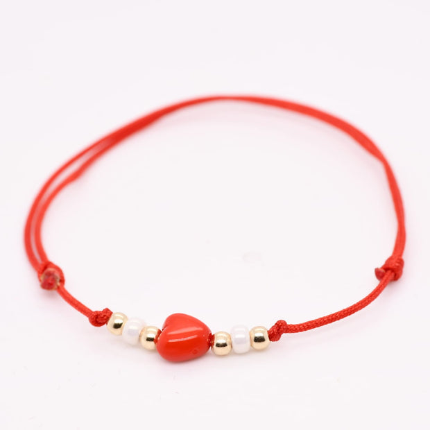 14K Gold Heart Red String Bracelet