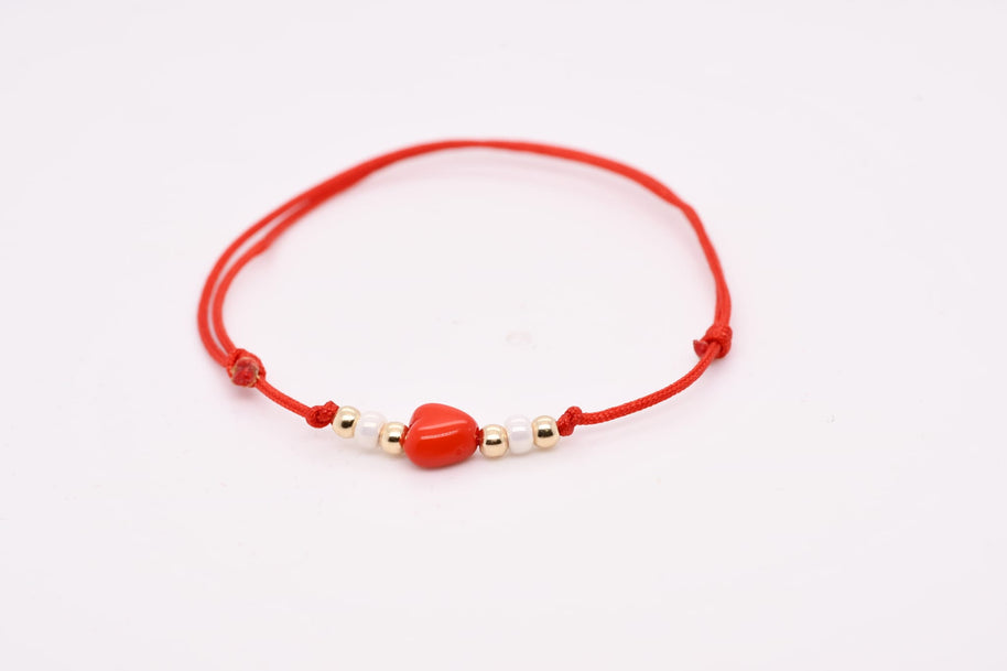 14K Gold Heart Red String Bracelet