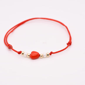14K Gold Heart Red String Bracelet