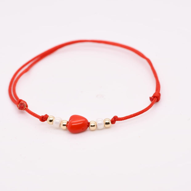 14K Gold Heart Red String Bracelet