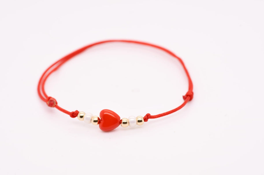 14K Gold Heart Red String Bracelet