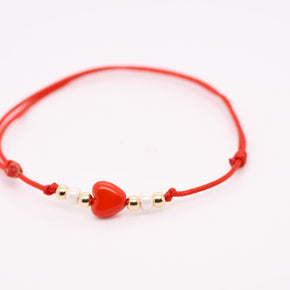 14K Gold Heart Red String Bracelet