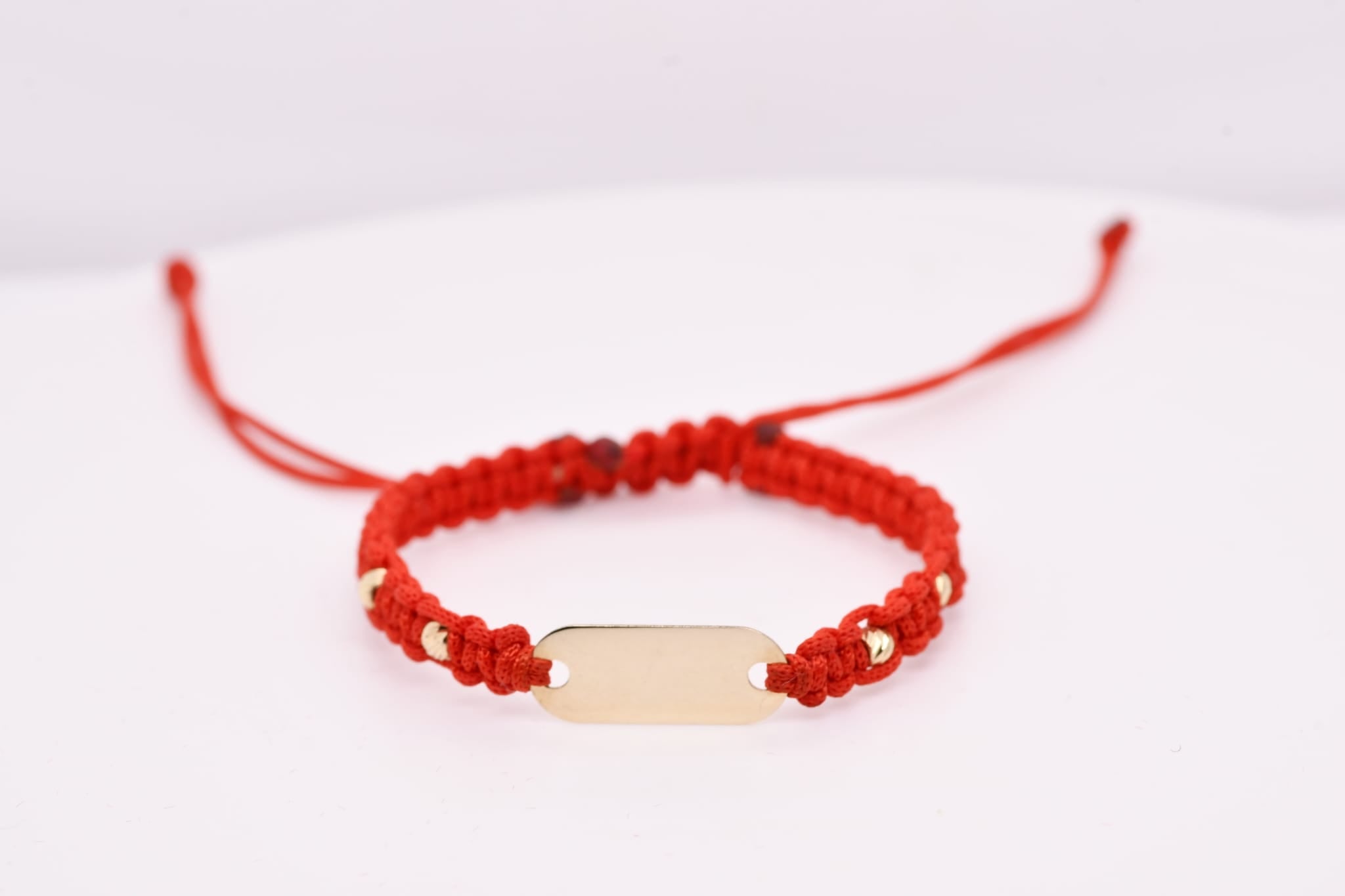 14K Gold Engravable Bar Red String Bracelet