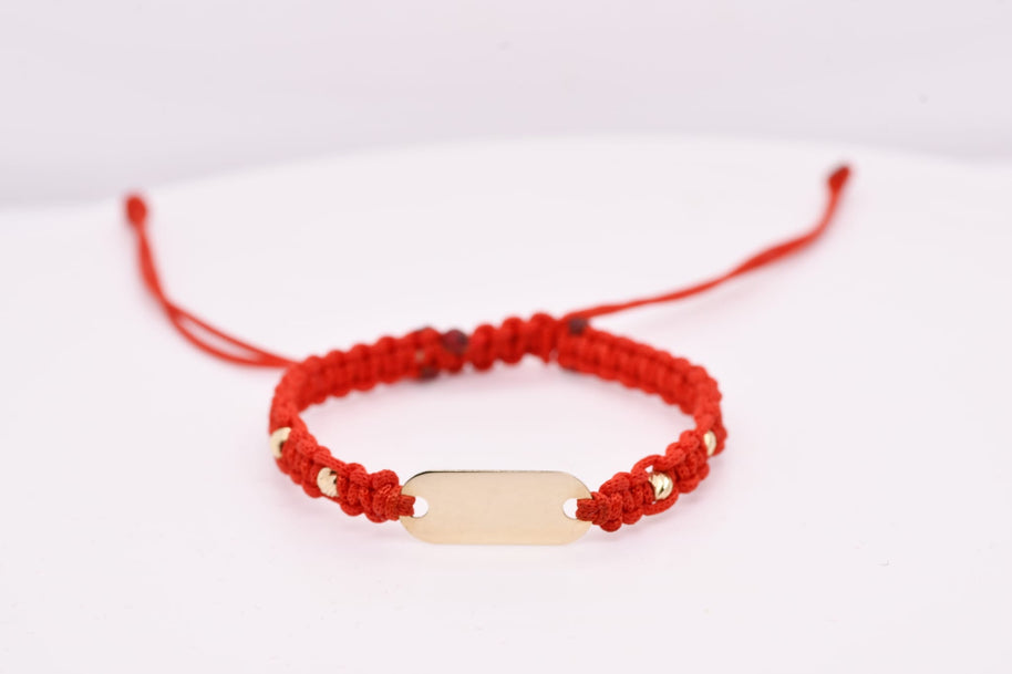 14K Gold Engravable Bar Red String Bracelet