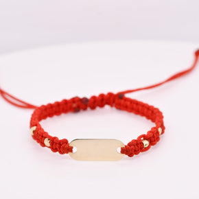 14K Gold Engravable Bar Red String Bracelet