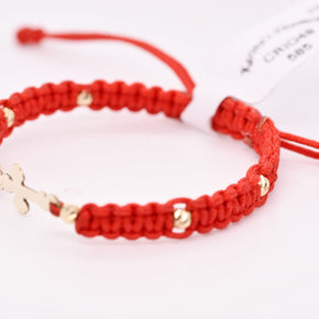 14K Gold Cross Red String Bracelet