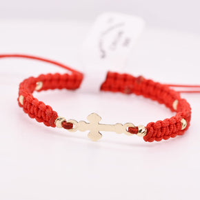 14K Gold Cross Red String Bracelet