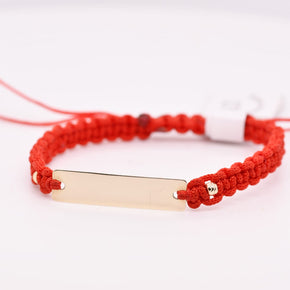 14K Gold Engravable Long Bar Red String Bracelet