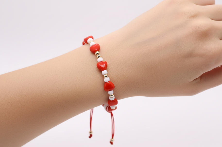 14K Gold Heart Red String Bracelet