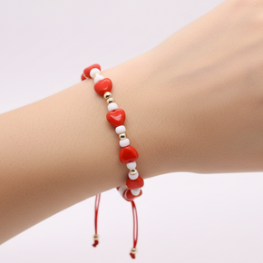 14K Gold Heart Red String Bracelet