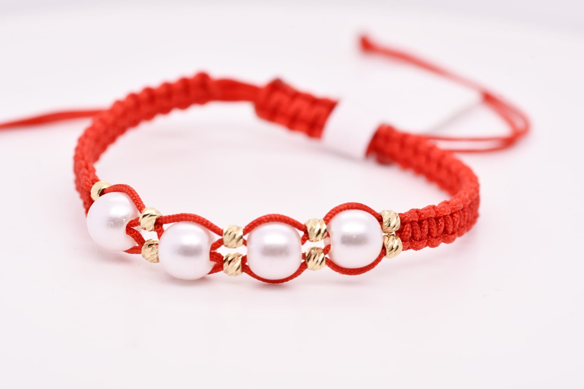 14K Gold Pearl Red String Bracelet