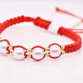 14K Gold Pearl Red String Bracelet
