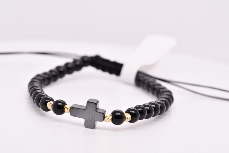 Black Cross Bracelet with Gold Accents