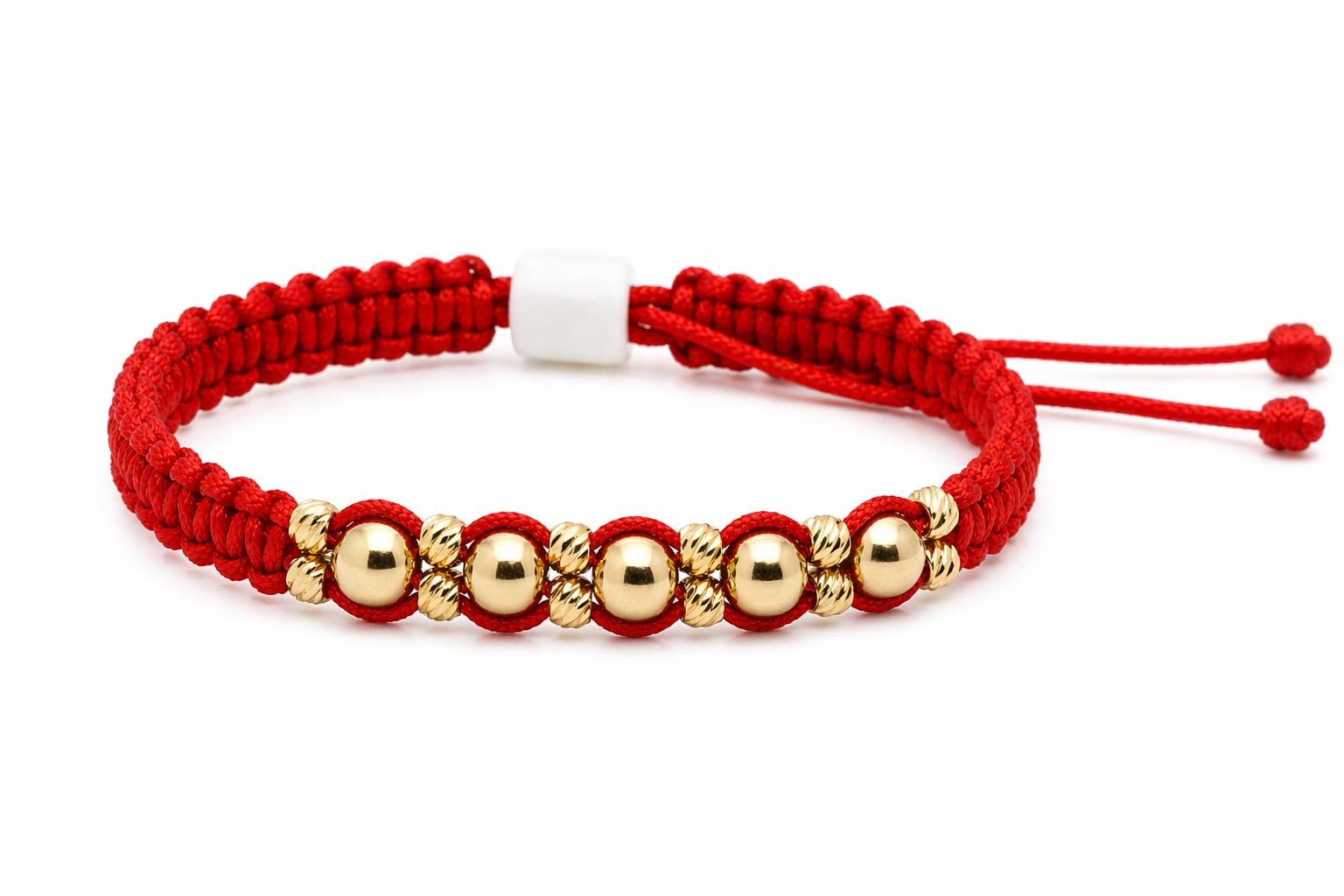 14K Gold Bead Red Cord Bracelet