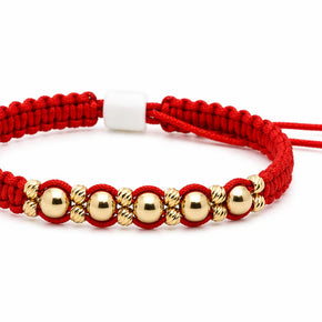 14K Gold Bead Red Cord Bracelet