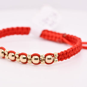 14K Gold Bead Red Cord Bracelet