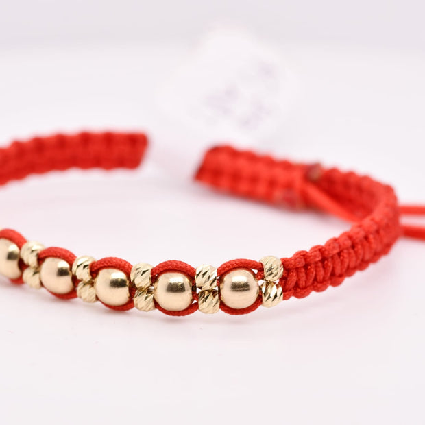 14K Gold Bead Red Cord Bracelet