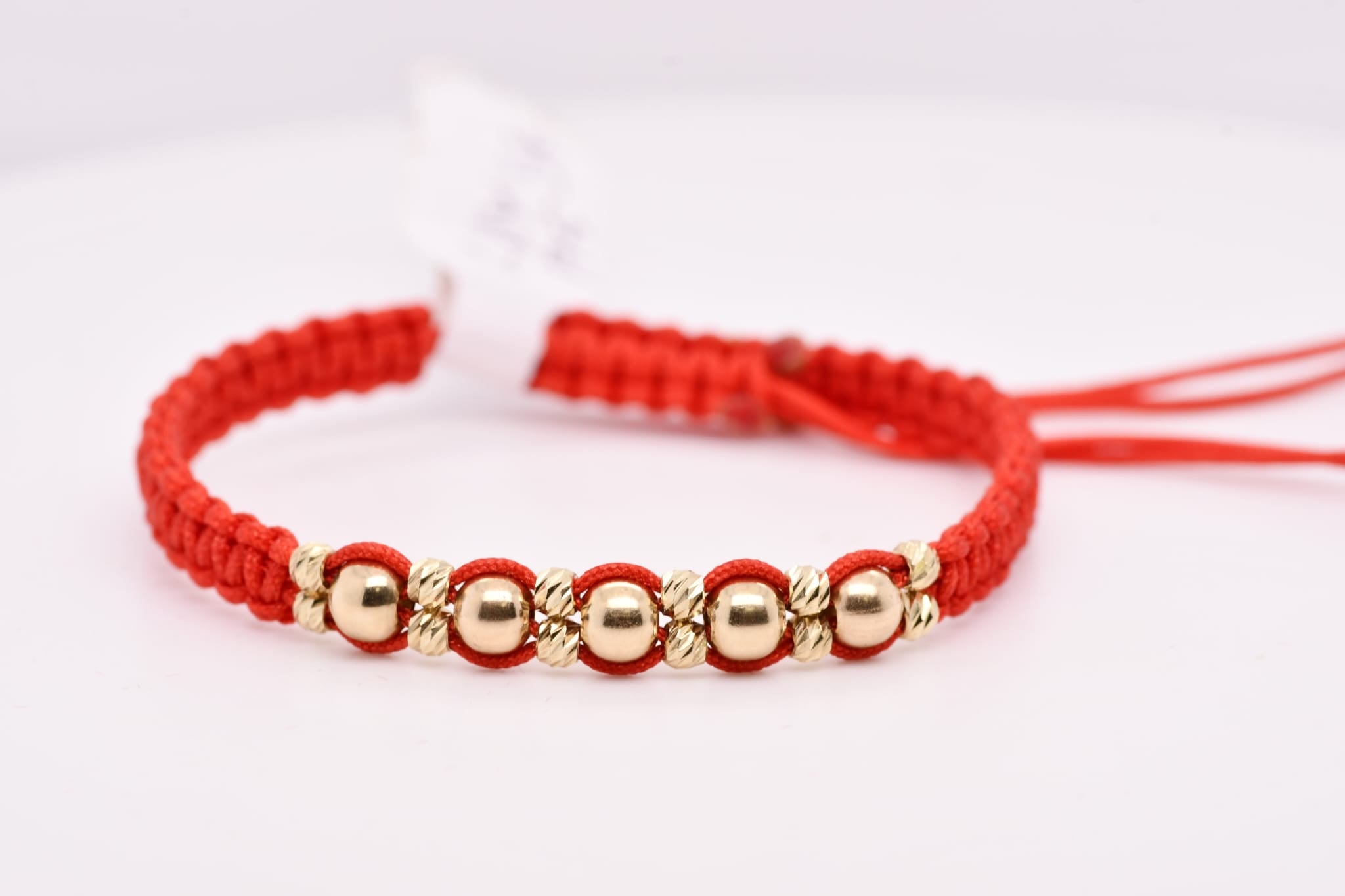 14K Gold Bead Red Cord Bracelet