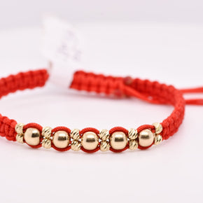 14K Gold Bead Red Cord Bracelet