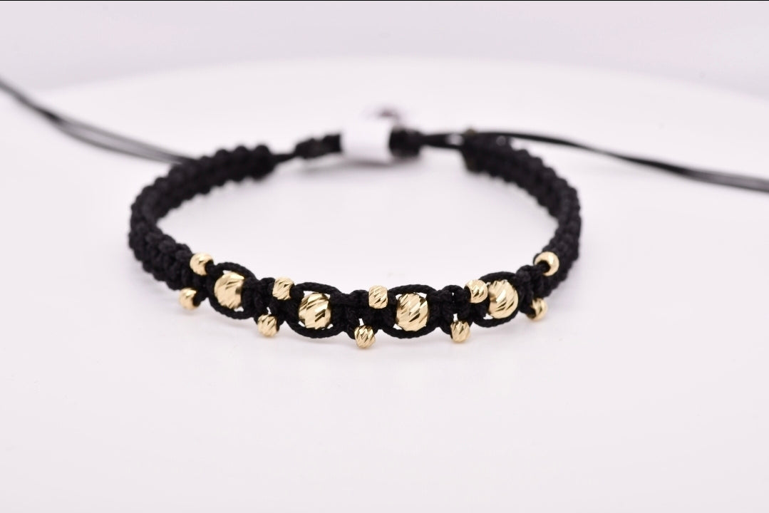 14K Gold Black Cord Adjustable Bracelet