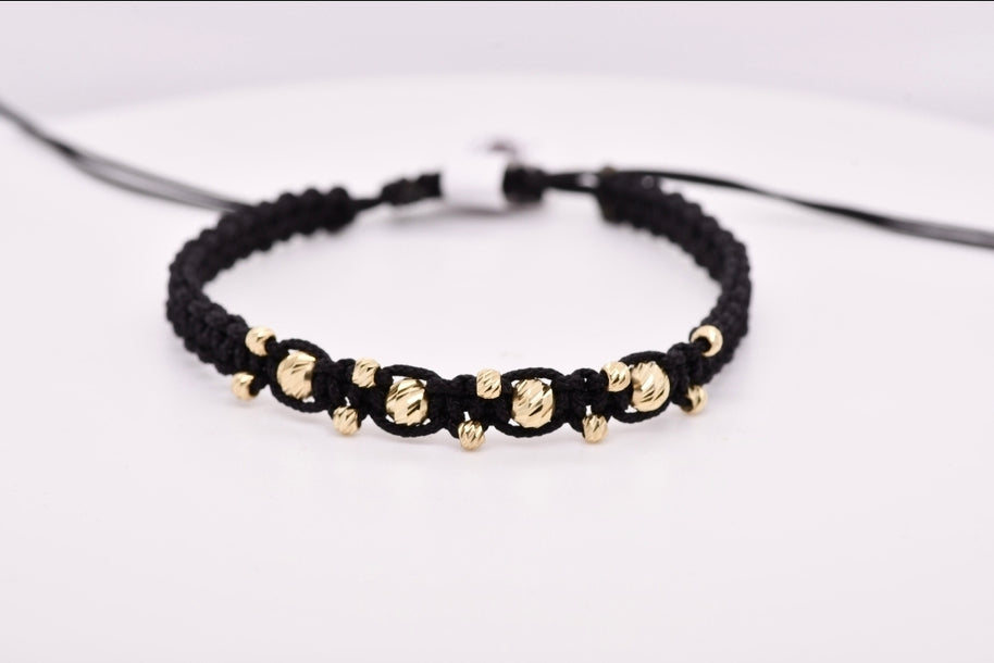 14K Gold Black Cord Adjustable Bracelet