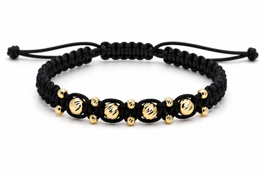 14K Gold Black Cord Adjustable Bracelet