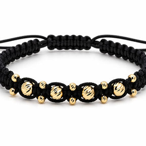 14K Gold Black Cord Adjustable Bracelet