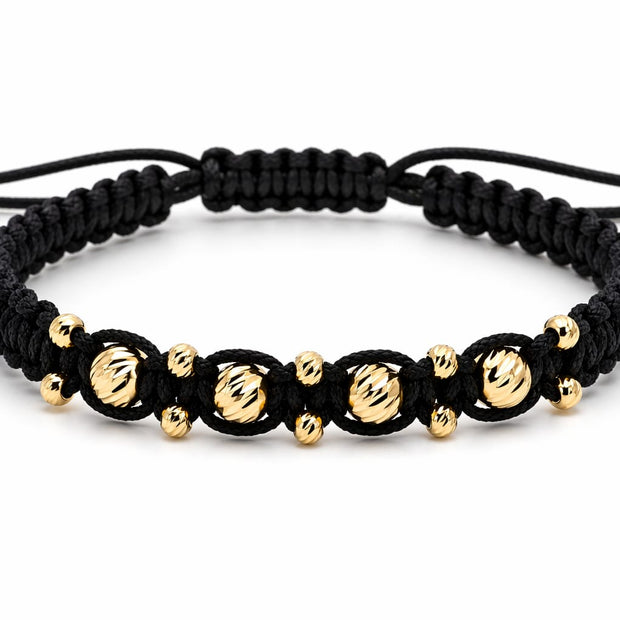 14K Gold Black Cord Adjustable Bracelet