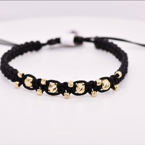 14K Gold Black Cord Adjustable Bracelet